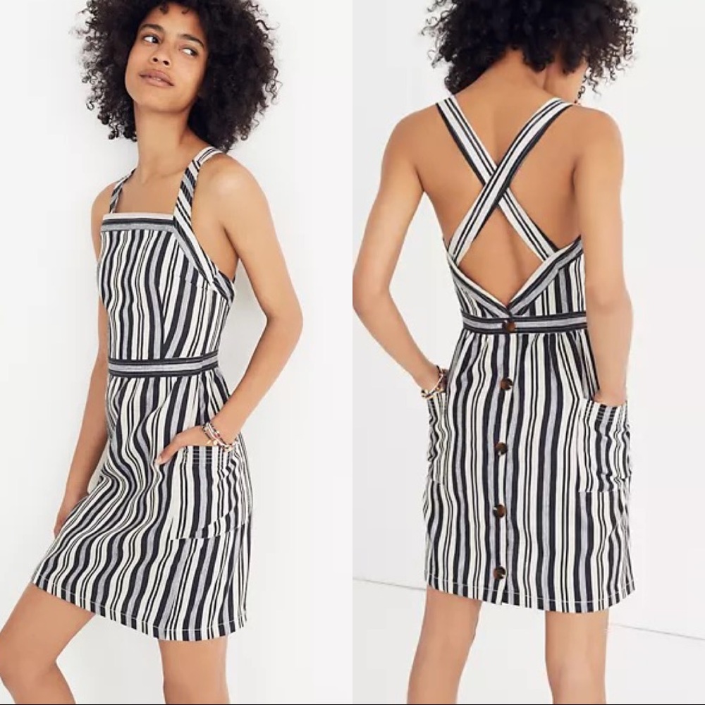Madewell Evelyn Striped Linen Blend Apron Dress Size 2 NWT
